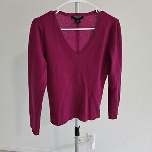Ann Taylor Long Sleeve V-Neck Top - Fuchsia